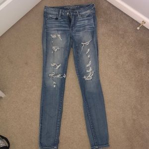 American Eagle midi/ high rise light wash jeggings